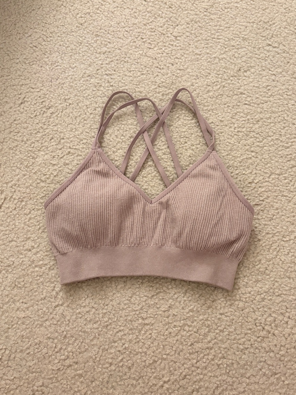 Aerie Seamless Ribbed Crisscross Bralette in Mauve Size M